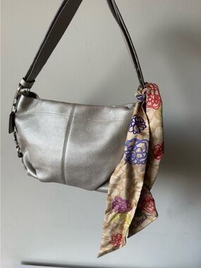 Coach Metallic Pebbled Leather Bag +Coach Twilly silk scarf